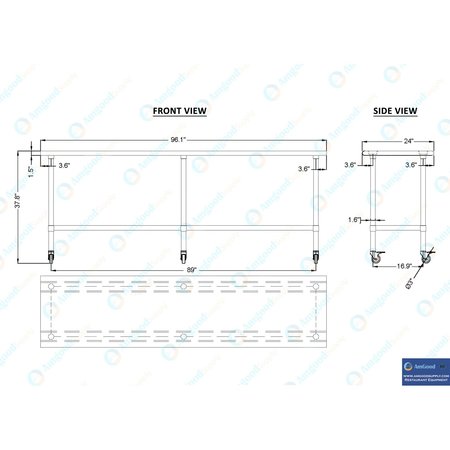 Amgood 24x96 Rolling Prep Table with Stainless Steel Top AMG WT-2496-WHEELS